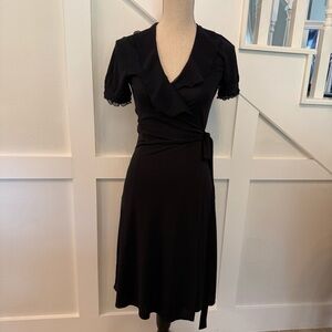 Gianni Bini Black Midi Wrap V-Neck Dress size S